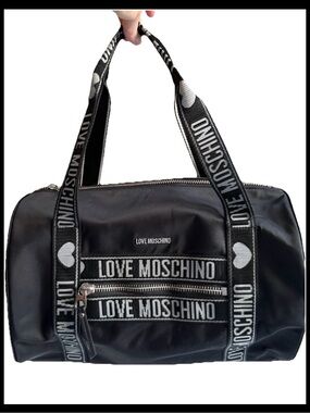 Love Moschino Black Logo Strap Travel Duffel